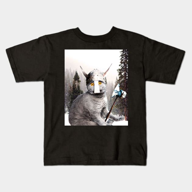 Cute Funny Viking Cat Kids T-Shirt by Random Galaxy